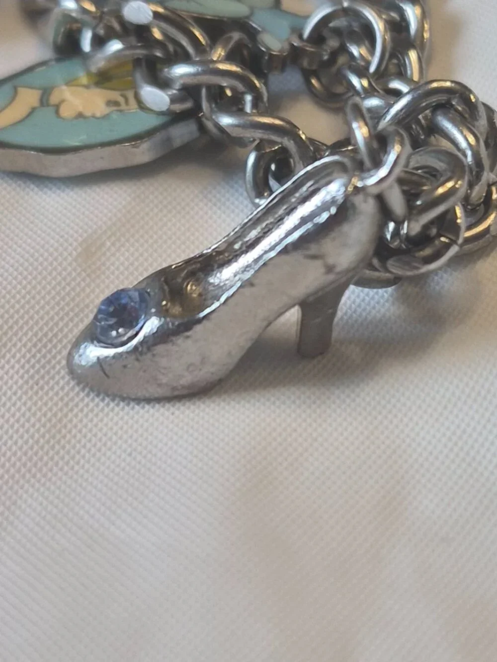 Vintage Disney Silver Tone Enamel Cinderella Charm Bracelet